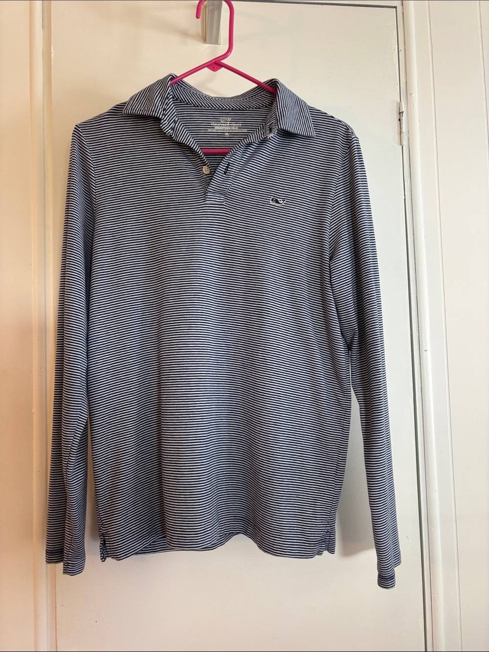 Vineyard Vines Women’s Long Sleeve Striped Polo - Navy & White